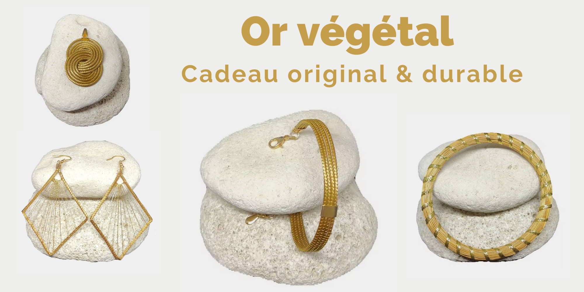 Biobijoux or végétal - Boucles d'oreilles écologiques - Bracelet et jonc naturels et durable - Capim dourado 